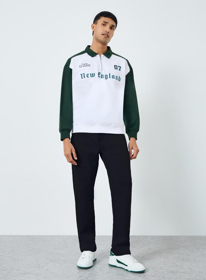 Styli Men New England Graphic Zip Collar Sweatshirt - Image 2